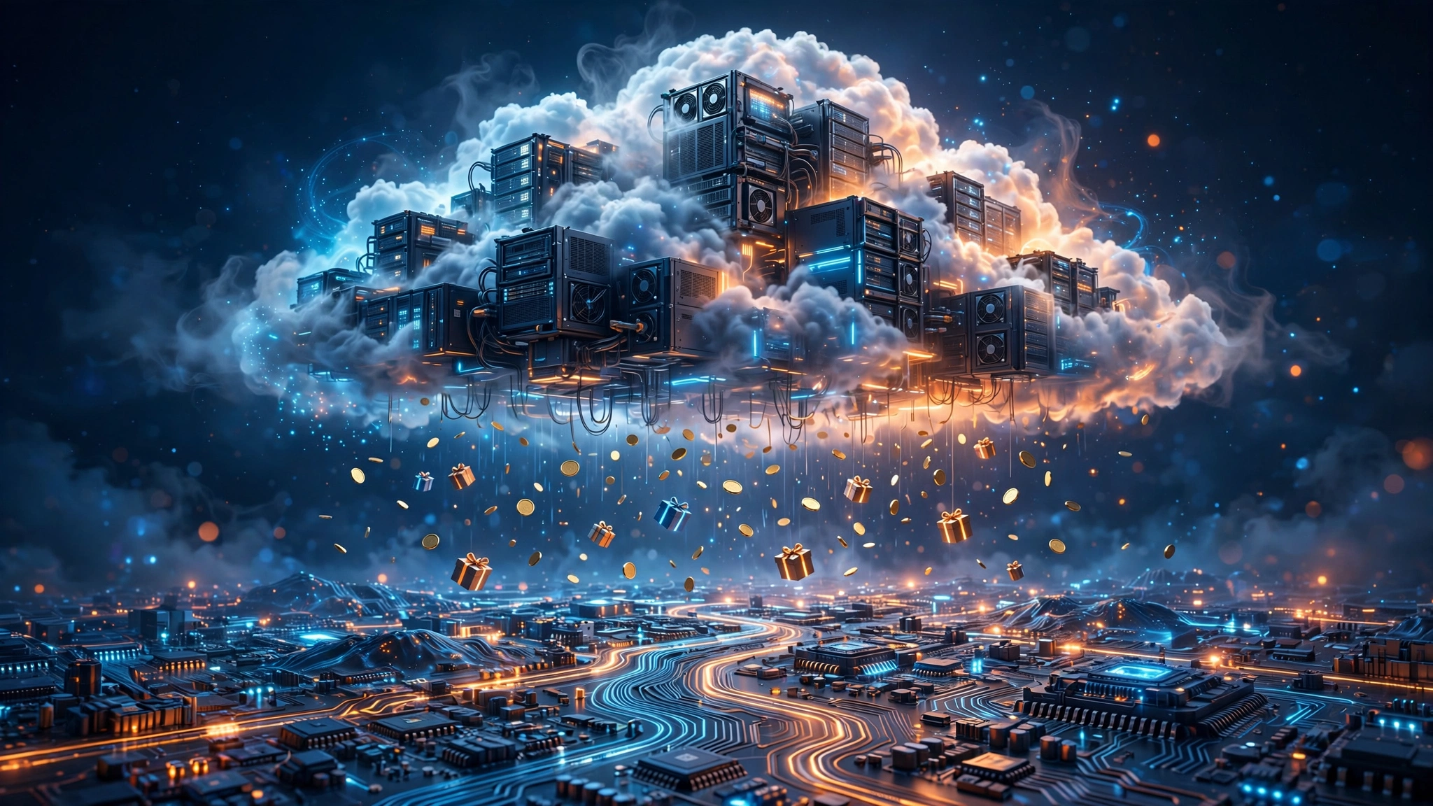 云厂商免费额度 2026 现状:AWS 彻底改版、GCP 送 300 美元,一张表看懂怎么薅(AI 概念图)
